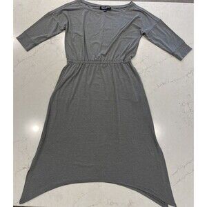 Brittany Humble 3/4 Sleeve Midi Dress Gray‎ Lagenlook Minimalist Layering Sz PM